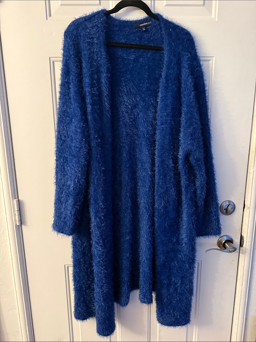 Denim 24/7 Royal Blue Fuzzy Women's Cardigan/Duster PTP 26-35 stretchy. NWOT